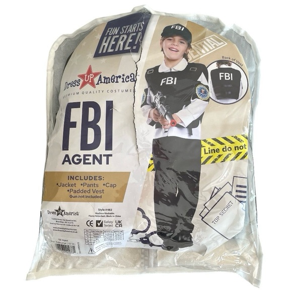 Dress Up America FBI Agent Costume Kids L 12-14 Shirt Pants Cap Vest Police - Picture 1 of 7
